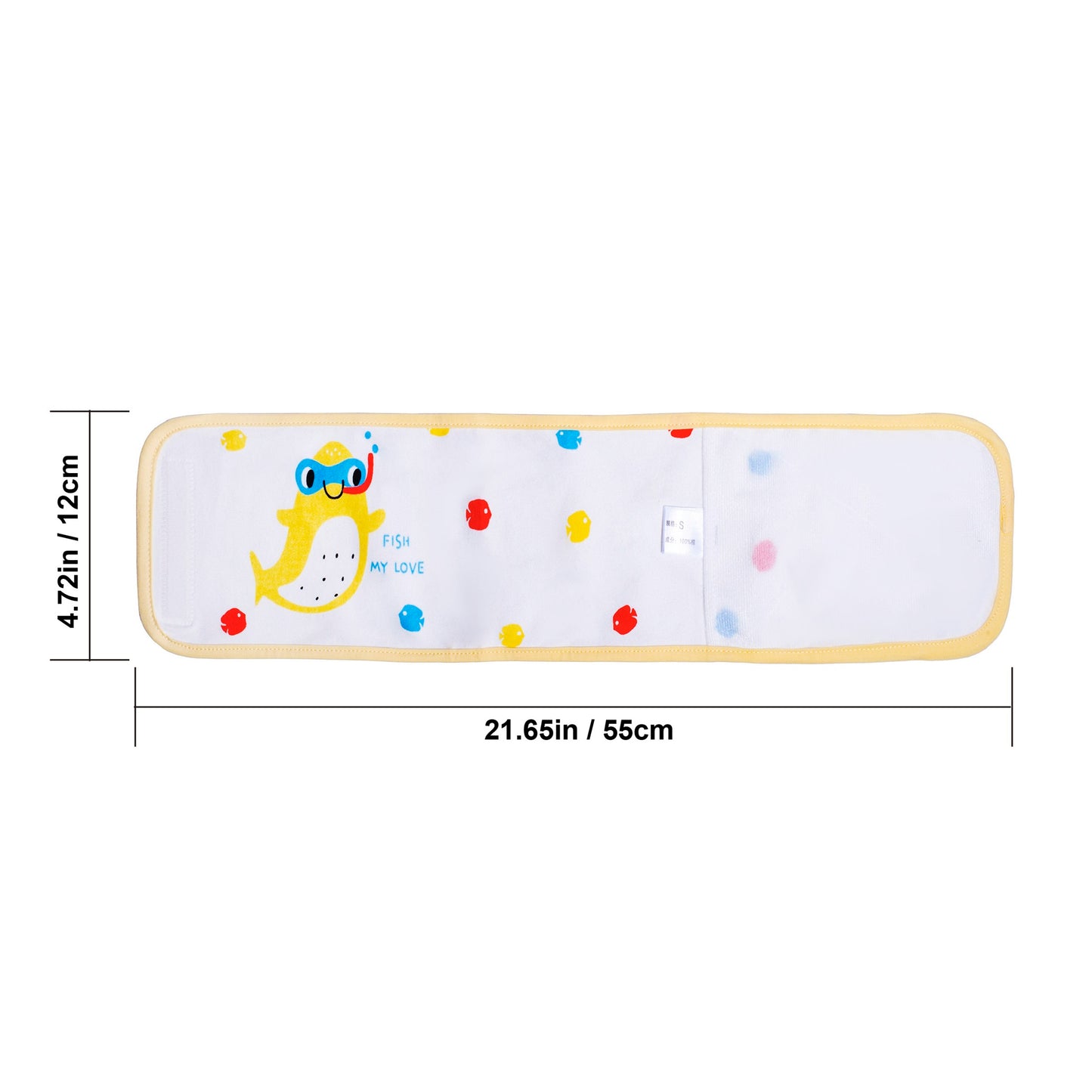 Size chart of the adjustable infant gas relief belly band, displaying dimensions of 4.72 inches height and 21.65 inches width.