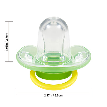 Size chart and dimensions of Makana baby soother showing 5.5cm width and 2.7cm nipple length.