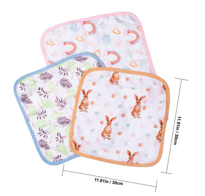 Size specifications chart of ultra soft bamboo cotton baby wipes reusable squares, measuring 11.81in by 11.81in (30cm by 30cm) for infant daily use.